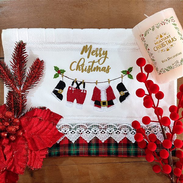 NATAL - TOALHA DE LAVABO BORDADA - MERRY CHRISTIMAS