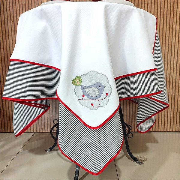 TOALHA DE MESA PARA 6 CADEIRAS - BIRD CINZA, 2.00 X 1.40CM