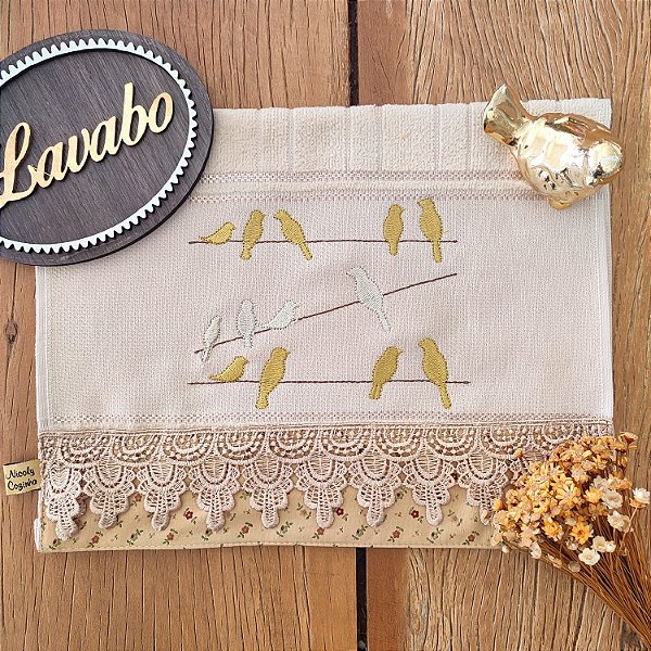 TOALHA DE LAVABO AVULSO BORDADO - Passaros Fio, 30CM X 45CM