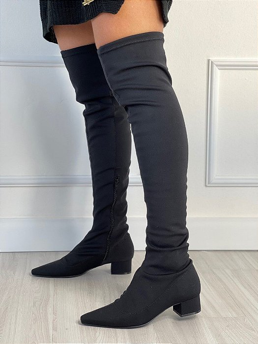 Bota Over Lycra Bico Fino Salto Baixo Preta Nanda