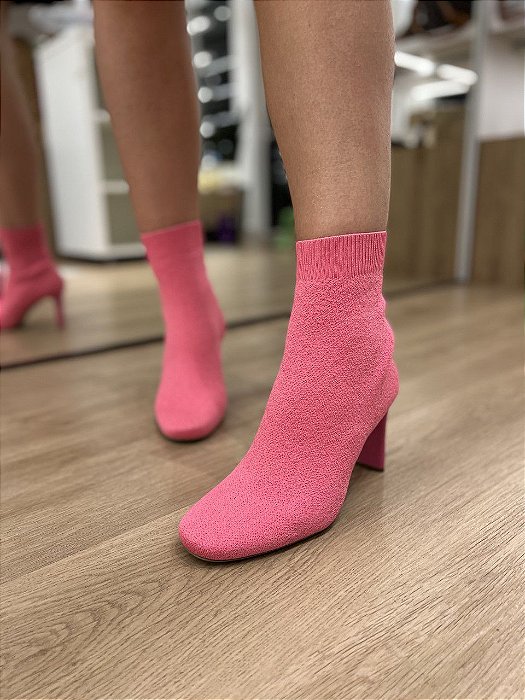 Bota Meia Salto Retangular Pink Priscila
