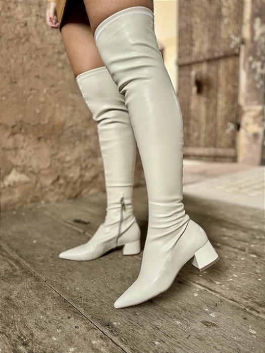 Bota Over Napa Bico Fino Salto Baixo Off White Nanda