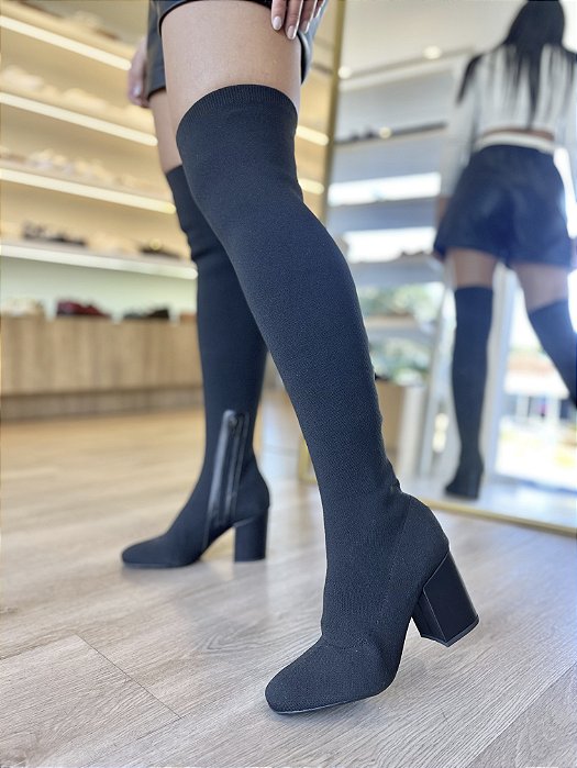 Bota  Over Em Malha Preta Brenda