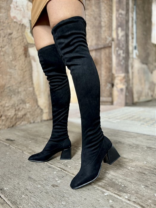 Bota Preta Over De Suede Salto Bloco Thayla