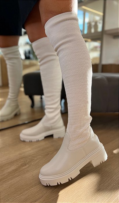 Bota Over Em Malha Off White Sofia