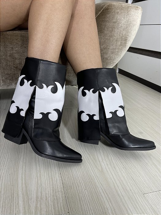 Bota Western Preto/Branco Com Manta Dessa