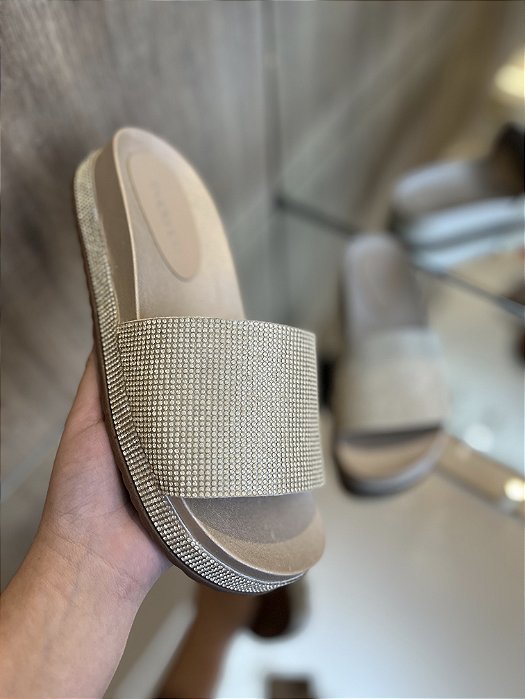 Flat Bege Com Strass Marfim Manu
