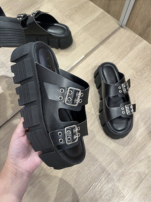 Flatform Preta Tira Fivela Tuane