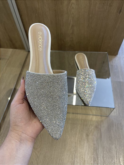 Mule Prata Com Strass Natalia