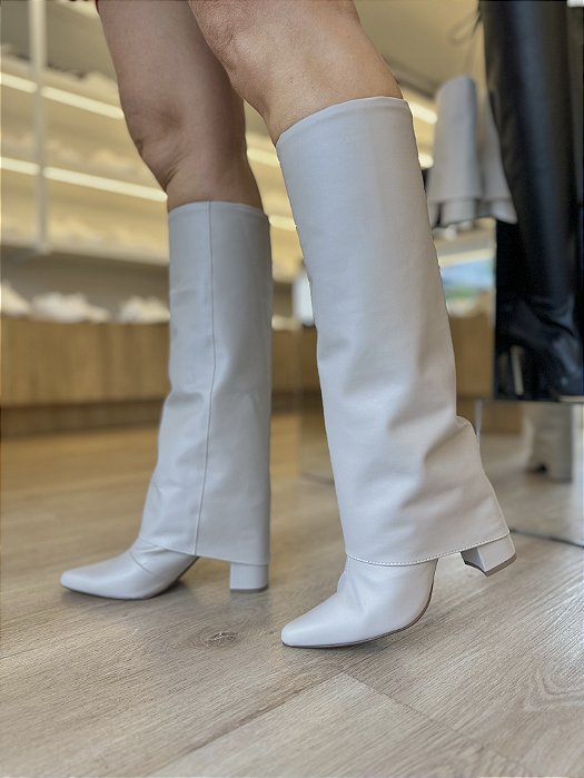 Bota Taupe Longa Com Manta Evelin