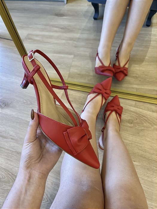 Scarpin Slingback Vermelho Com Laço Maitê