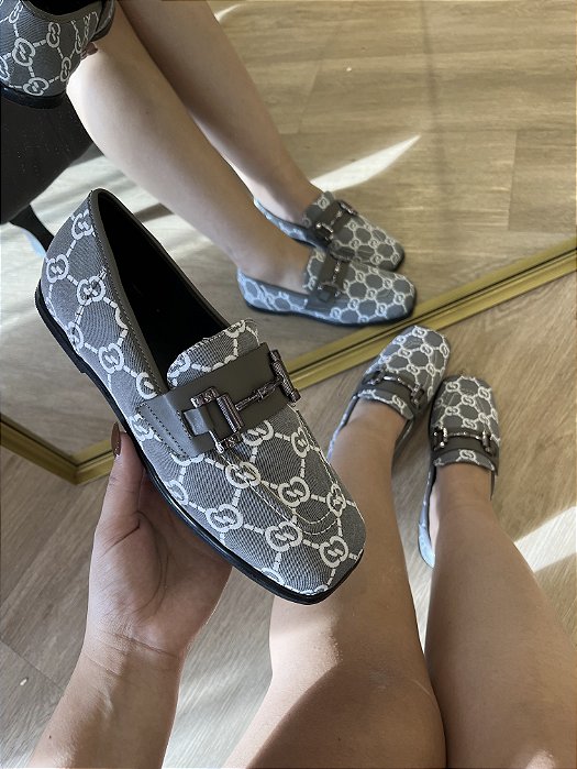 Mocassim Cinza Estampado Com Fivela Erica