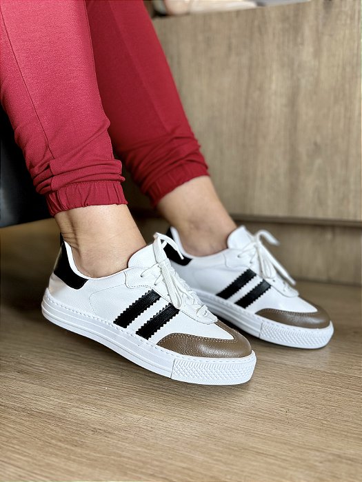 Tênis Casual Couro Preto e Branco Marjorie