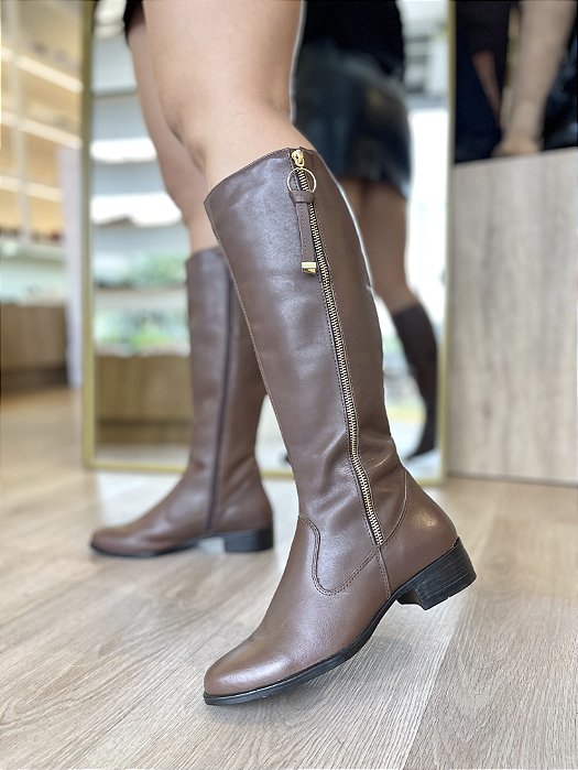 Bota Montaria Caramelo Cano Longo Couro Carla