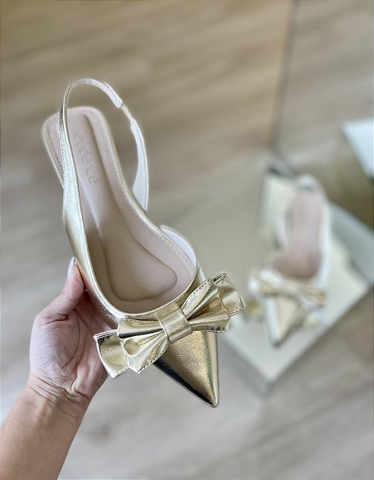 Sapatilha Slingback Dourada Laço Joana