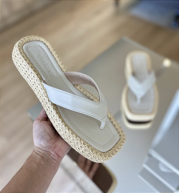 Flat Palha Com Tiras Off White Marilia