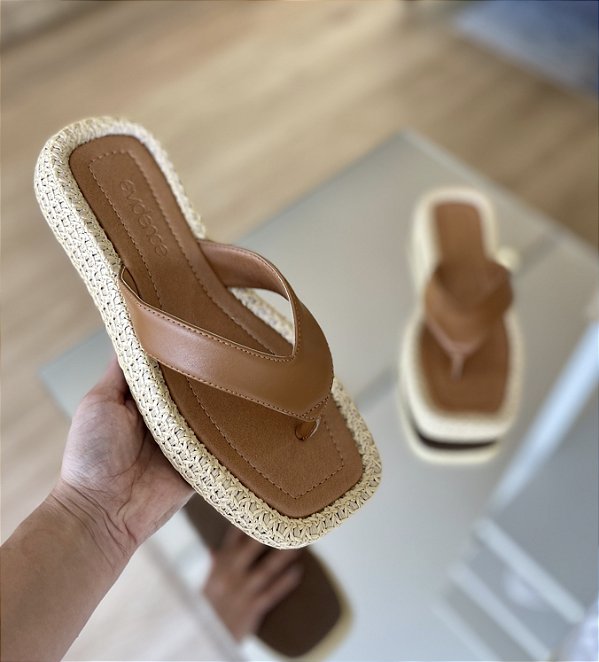 Flat Palha Com Tiras Caramelo Marilia