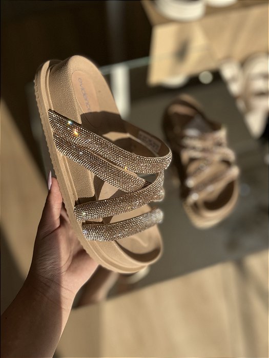 Papete Bege Tira De Strass Andry