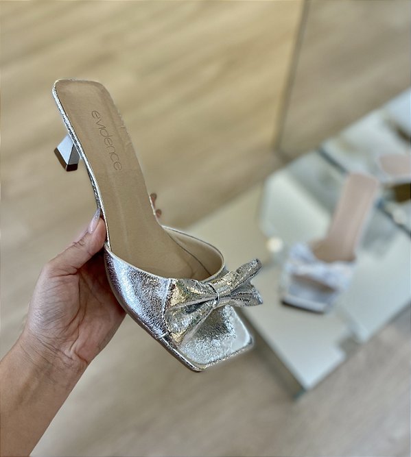 Tamanco Prata Com Laço Nicole