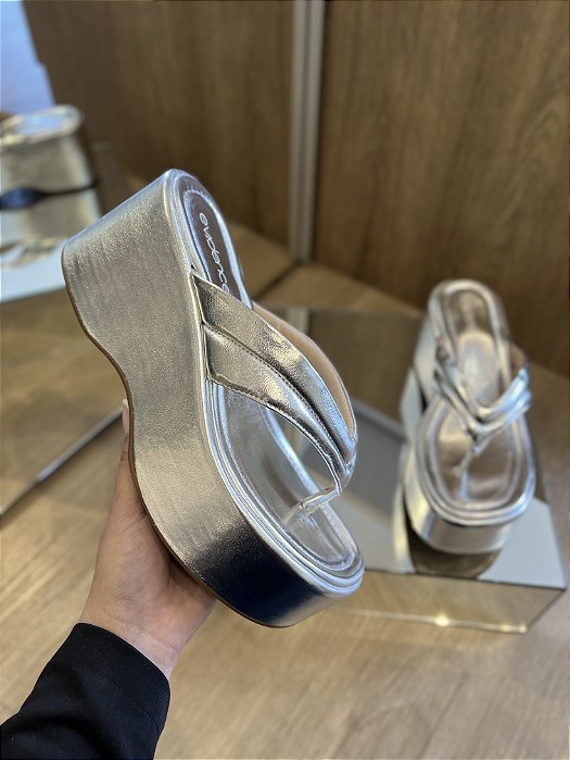 Tamanco Flatform Prata Dora