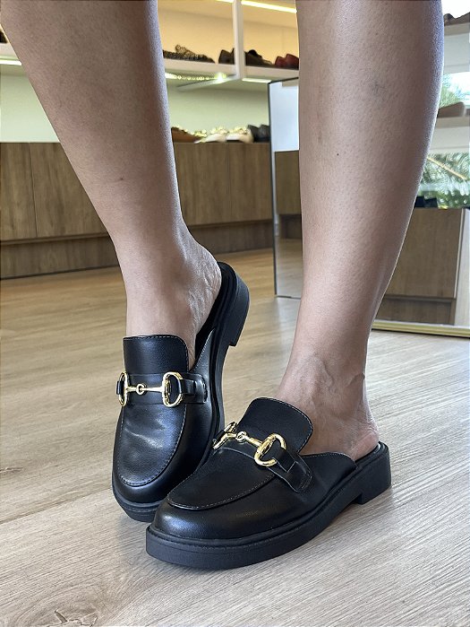 Mule Preto Com Fivela Mariah