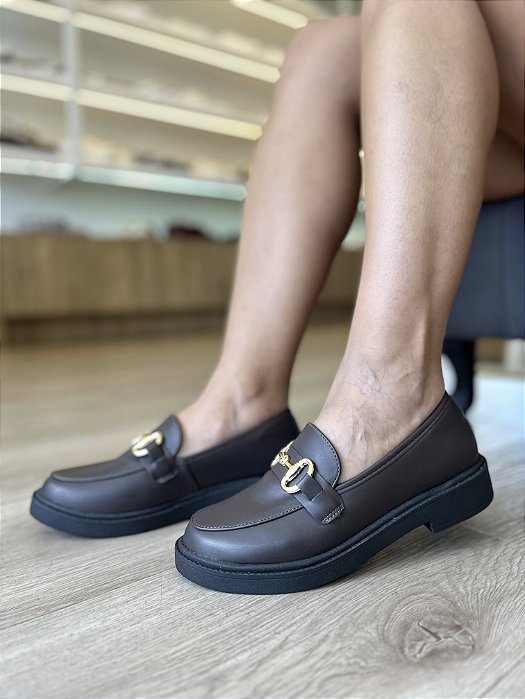 Mocassim Café com Fivela Mariah