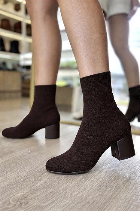 Bota Meia Salto Bloco Marrom Café Naira
