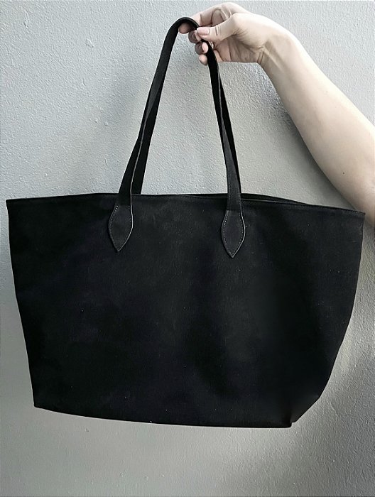 Bolsa Preta Grande Em Camurça Madrid