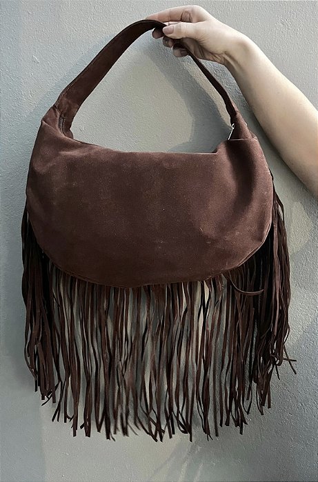 Bolsa Marrom 2 em 1 Em Camurça Com Franjas Ibiza