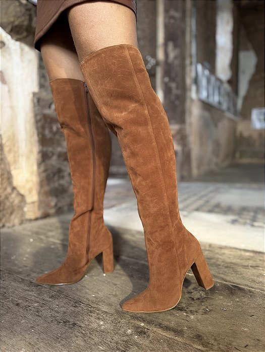Bota Over Camurça Salto Bloco Caramelo Selena