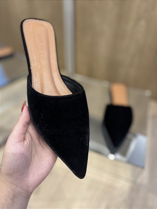 Mule Preta Veludo Morgana