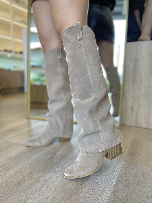 Bota 2 em 1 Couro Camurça Taupe Debora