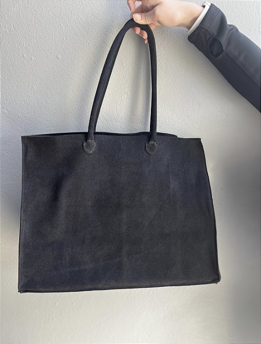 Bolsa Preta Grande Couro Camurça Miami