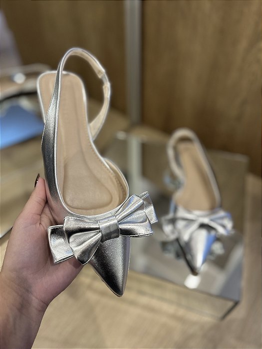 Sapatilha Slingback Prata Laço Joana
