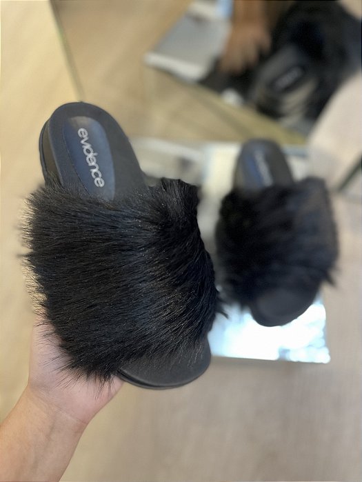 Flat De Pelos Preta Slide Poli