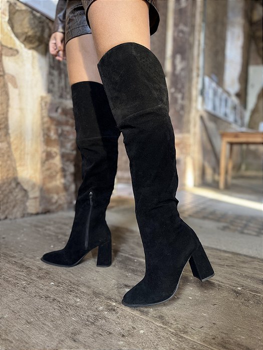 Bota Over Preta Camurça Cano Longo Olivia