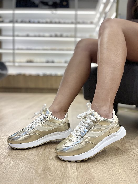 Tênis Casual Napa Dourado Estela