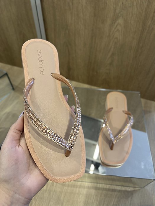 Chinelo Bege Com Strass Tina