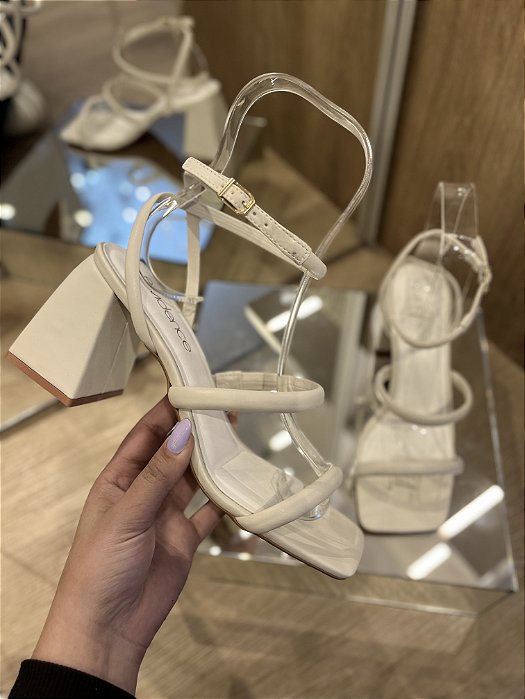 Sandália Off White Duas Tiras Salto 8cm Aurora