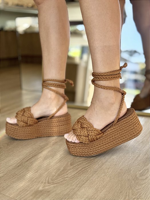 Anabela Caramelo Com Amarração De Corda Rovana