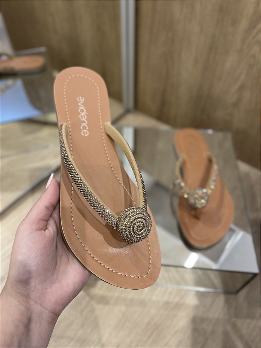 Rasteira Caramelo Com Tira Em Strass Rosê Suzan