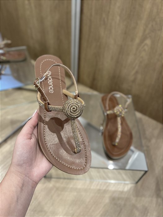 Sandália Rasteira Caramelo Com Tira Em Strass Rosê Suzan