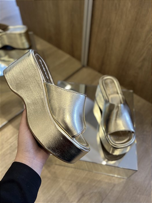 Tamanco Flatform Slide Dourado Cindy