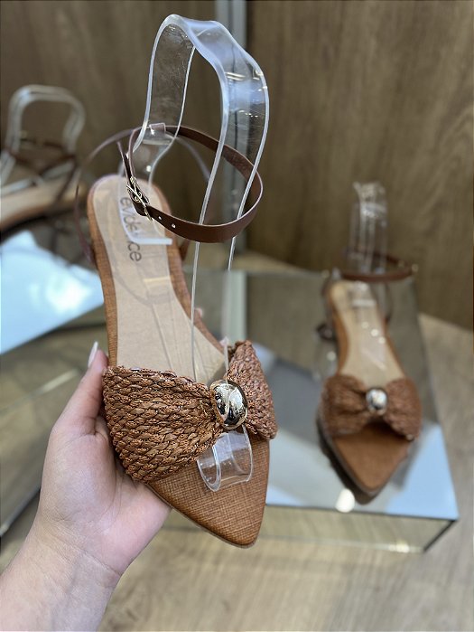 Rasteira Caramelo Com Detalhe Em Tira De Palha Dalila