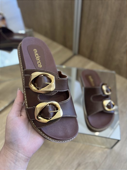 Birken Marrom Duas Tiras Fivela Dourada Vivi