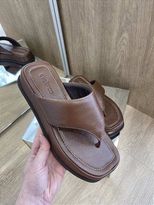 Flat Plataforma Couro Marrom Paloma