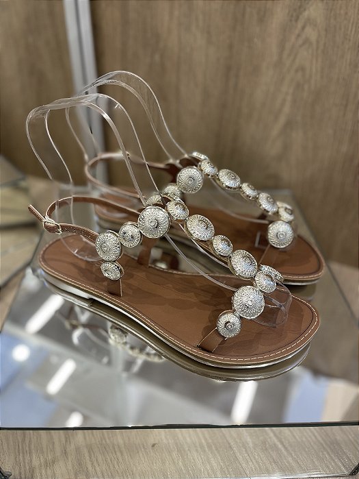 Sandália Rasteira Marrom Detalhe de Moedas Nathana