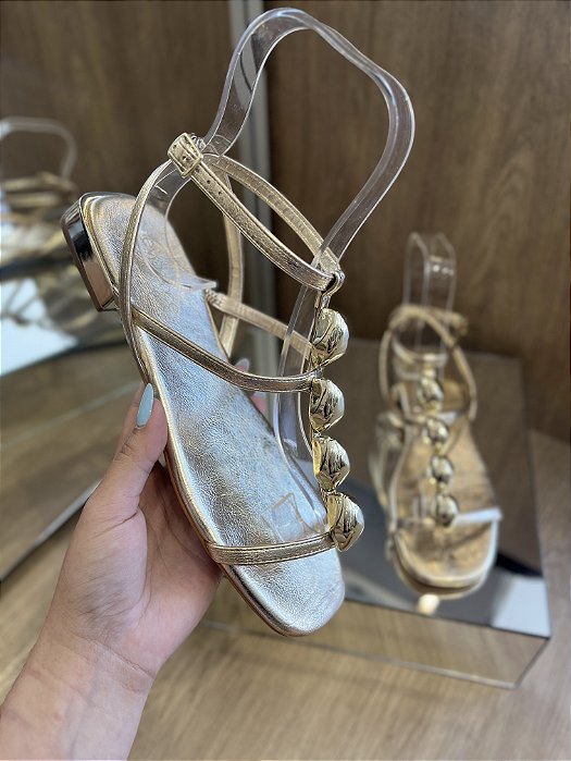 Sandália Rasteira Dourada Com Aplicações Douradas Kendal