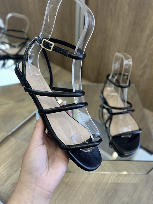 Rasteira Preto Minimalista Com Tiras Belle