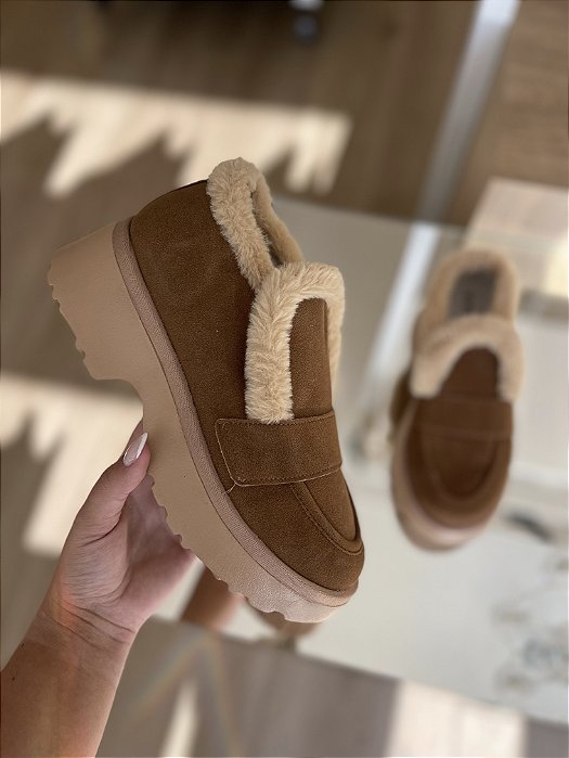 Bota Ankle Boot Caramelo Com Pelos Bege Carla